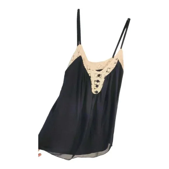 Milly of New York Y2K 100% Silk  Babydoll Layered Lace Cami Swing Top Sz 4 Navy - Picture 12 of 14
